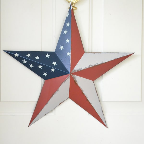 Red, White and Blue Americana Barn Star - 18" five point Barn Star - July 4th, Americana - Front door decoration -  Patriotic