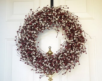 Burgundy Cream wreath Cream burgundy berry  Wreath   Fall Winter All seasons wreath Grapevine wreath  pip berry wreath