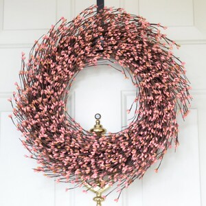 Carnation Pink Spring wreath - Pink Pip berries - front door decoration - year round decor