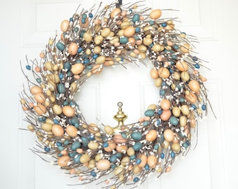 Easter Egg Wreath Easter door wreath Pastel eggs Blue Beige Peach colors Whimsical Easter Front Door Wreath Spring wreath Spring home decor