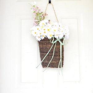 Wall Basket with yellow and white daisies Spring Decor Summer decor Front door decor image 3