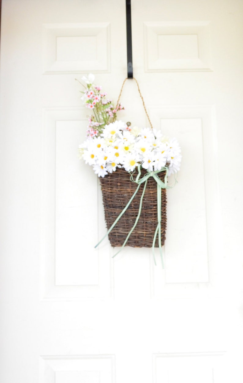 Wall Basket with yellow and white daisies Spring Decor Summer decor Front door decor image 3