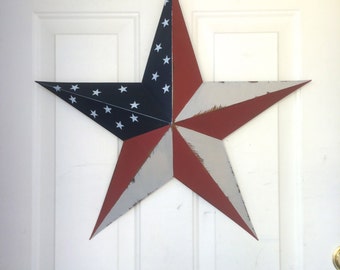 Red, White and Blue Americana Large Barn Star - 24" five point Barn Star - July 4th - Large Barn star  - Patriotic decor