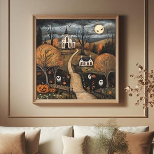 Cartaz de Halloween, Impressão de Arte Folclórica, Impressão de Arte Fosca de Halloween, Decoração de Parede de Halloween, Decoração de Casa de Halloween, Arte de Halloween, Arte Folclórica de Halloween