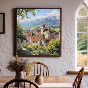 Gruyeres Switzerland Print, Swiss Alps Wall Art, Mountain Landscape, European Travel Decor, Landscape Artwork, Mountain Village Wall Art