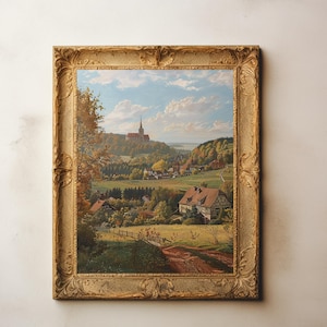 Hermoso arte del paisaje de otoño, cartel impreso, arte de otoño, paisaje de otoño, arte de otoño, decoración impresa, decoración de otoño, arte medieval