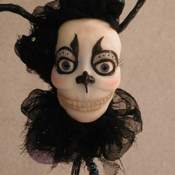 Clearance of all Halloween OOAK Halloween Sugar Skull  Ornament by Bonnie Jones