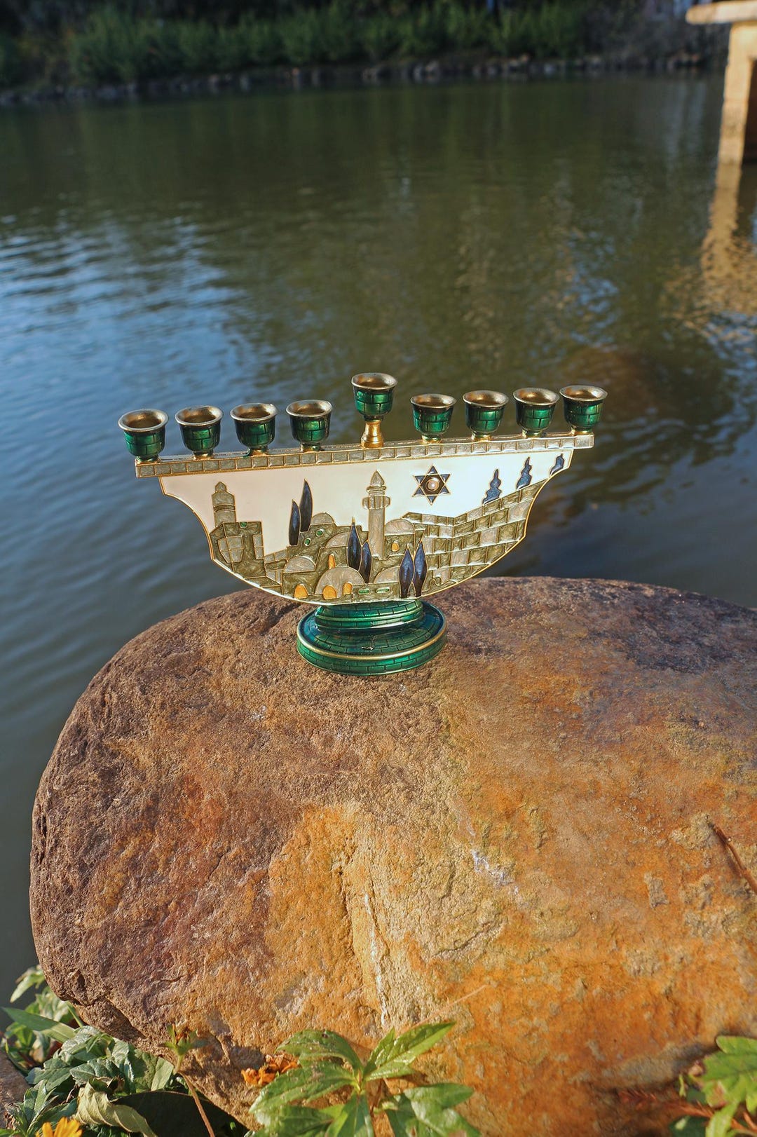 Jerusalem Menorah: Metal Hanukkah Candle Holder With Star of David - Etsy