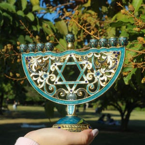 Magen David Menorah | Star of David Hanukkah Candle Holder | 9-Branched Jewish Candelabra for Home Decor | Hanukkah Celebration Gift