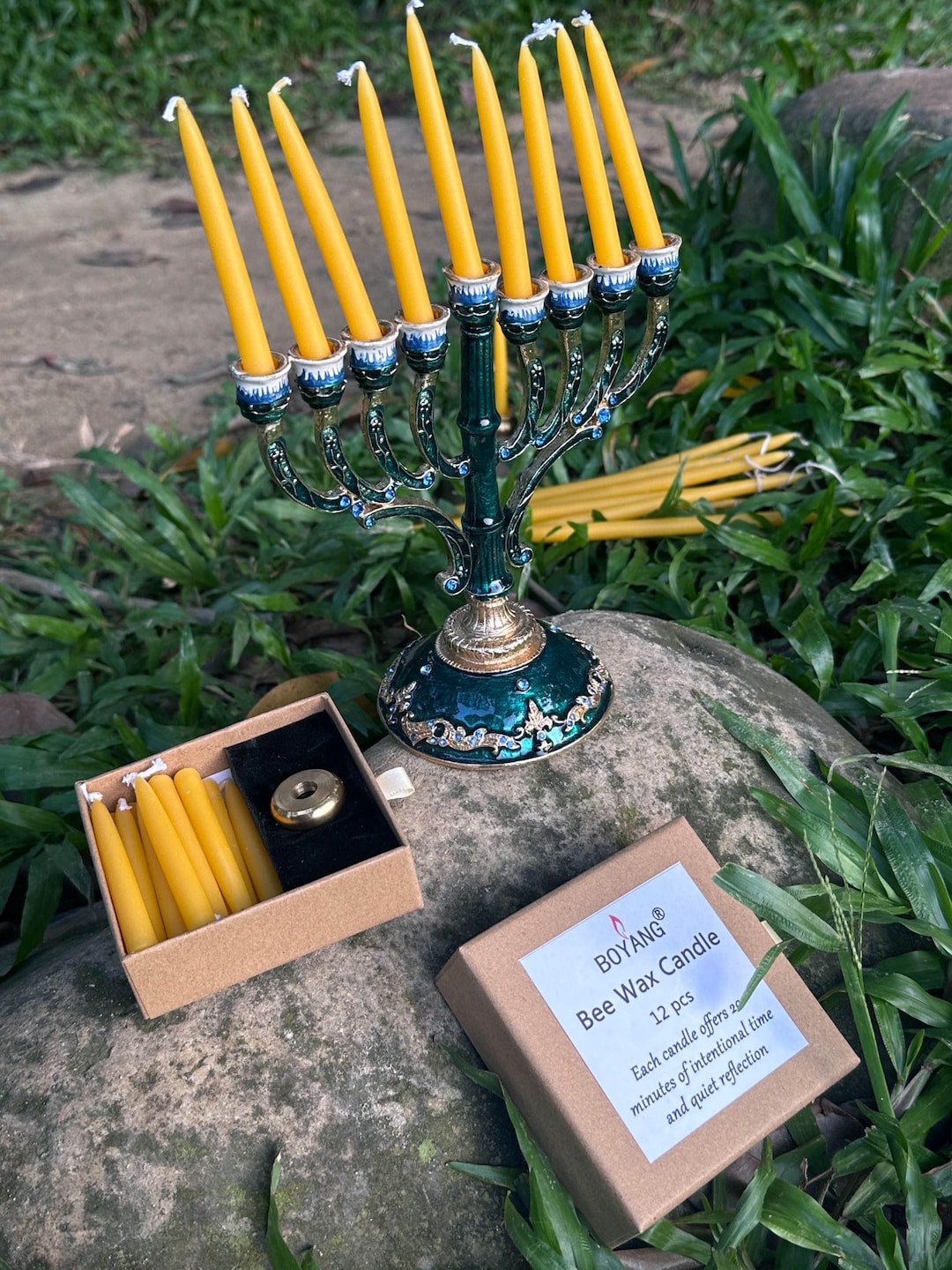 Pure Beeswax Hanukkah Menorah Candles Set of 12, Handdipped, Gift