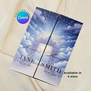 Heavenly Gate Fold Funeral Program Template Editable Canva Template Obituary for Memorial Service, Celebration of Life Funeral Brochure