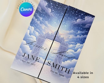 Heavenly Gate Fold Funeral Program Template Editable Canva Template Obituary for Memorial Service, Celebration of Life Funeral Brochure