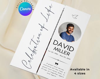 Minimalist Gatefold Funeral Program Canva Template Modern Memorial Program Editable for Celebration of Life, Personalized Tribute Booklet