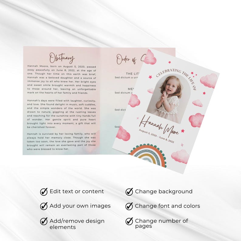 Baby Girl Funeral Program, Pink Clouds Obituary (canva Template) - Etsy ...