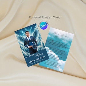 Biglietti di preghiera funebre celestiali stampabili, biglietto di necrologio per il servizio commemorativo, biglietti di lutto, poesia commemorativa modificabile, celebrazione della vita