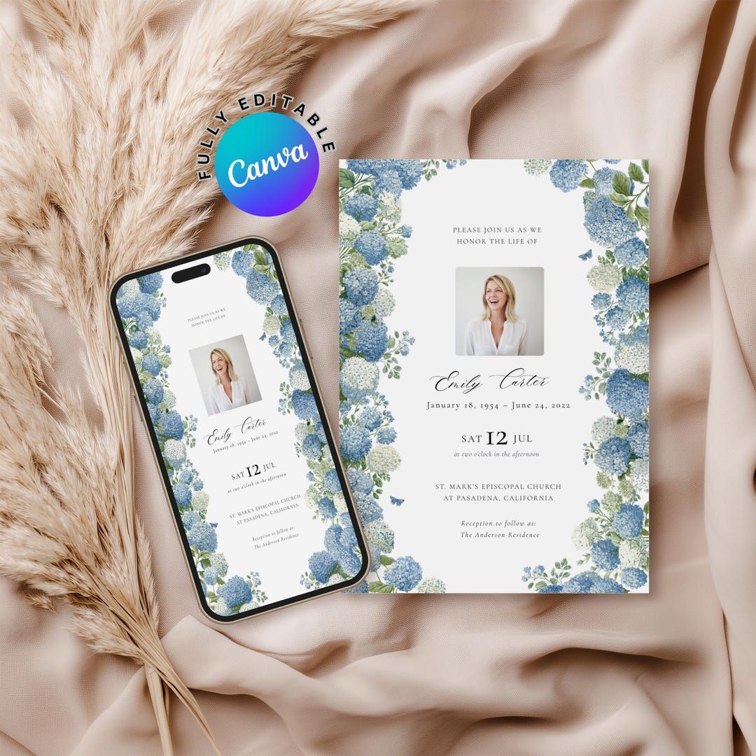 Floral Funeral Invitation Template, Celebration of Life Evite (canva ...