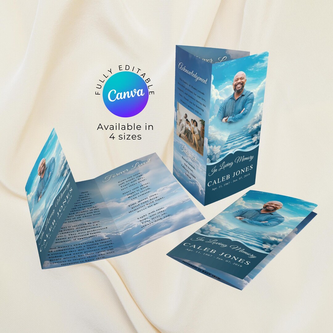 Stairway Funeral Program Template Canva Template Heavenly Memorial ...