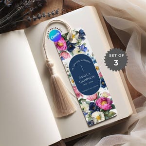 Floral Funeral Bookmark Canva Template, Printable Funeral Keepsake for Celebration of life, Custom Memorial Bookmarks, Obituary Keepsake