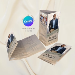 Angel Wings Trifold Obituary Program Canva Template Editable Memorial Brochure for Celebration of life, Printable Funeral Program for Man