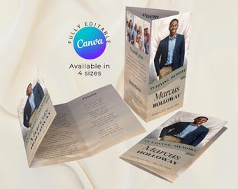Angel Wings Trifold Funeral Program Canva Template, Celebration of Life Memorial, Editable Printable Obituary
