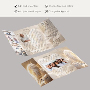 Angel Wings Funeral Program Gatefold Template, Editable Memorial