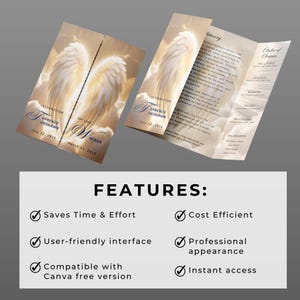 Angel Wings Funeral Program Gatefold Template, Editable Memorial