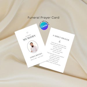 Minimalist Funeral Prayer Card Template Canva Memorial Card, Editable In Loving Memory Card, Celebration of Life Keepsake, Instant Download