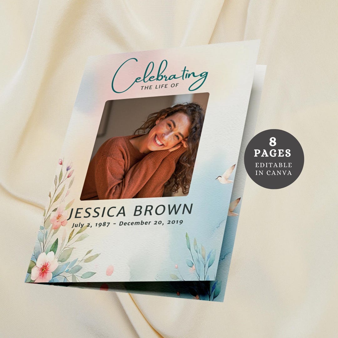 Spring Sky Funeral Program Template Editable Canva Memorial Program ...