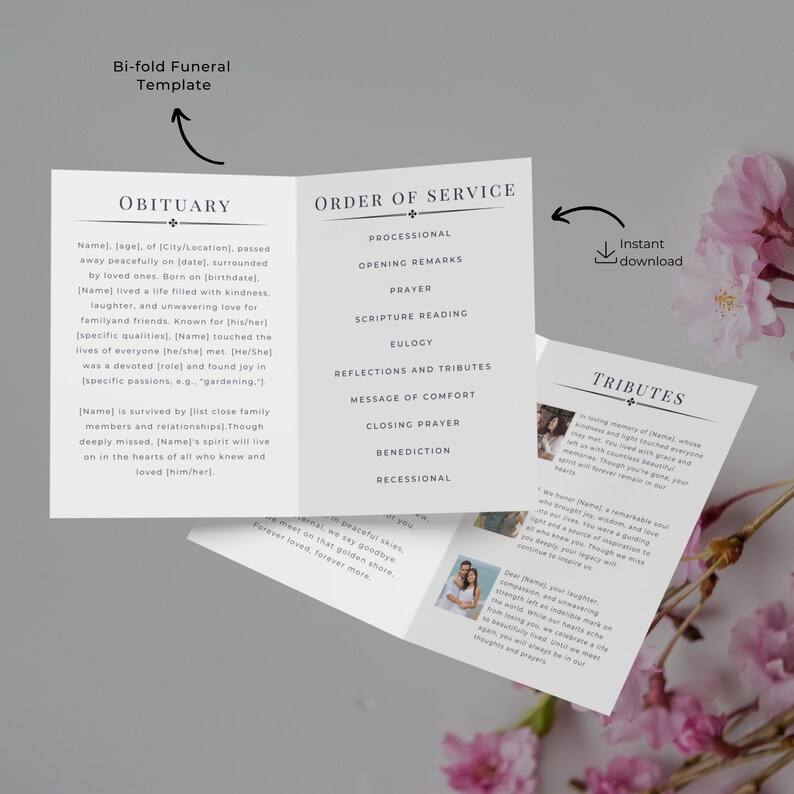 Recessional Message Minimalist Funeral Program Template, Celebration of Life Brochure ...