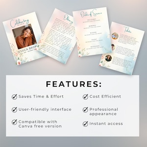 Spring Sky Funeral Program Template Editable Canva Memorial Program ...