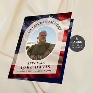 Army Veteran Funeral Program Canva Template Editable Military Memorial Celebration of Life Patriotic Funeral DIY Booklet 8 Page Funeral