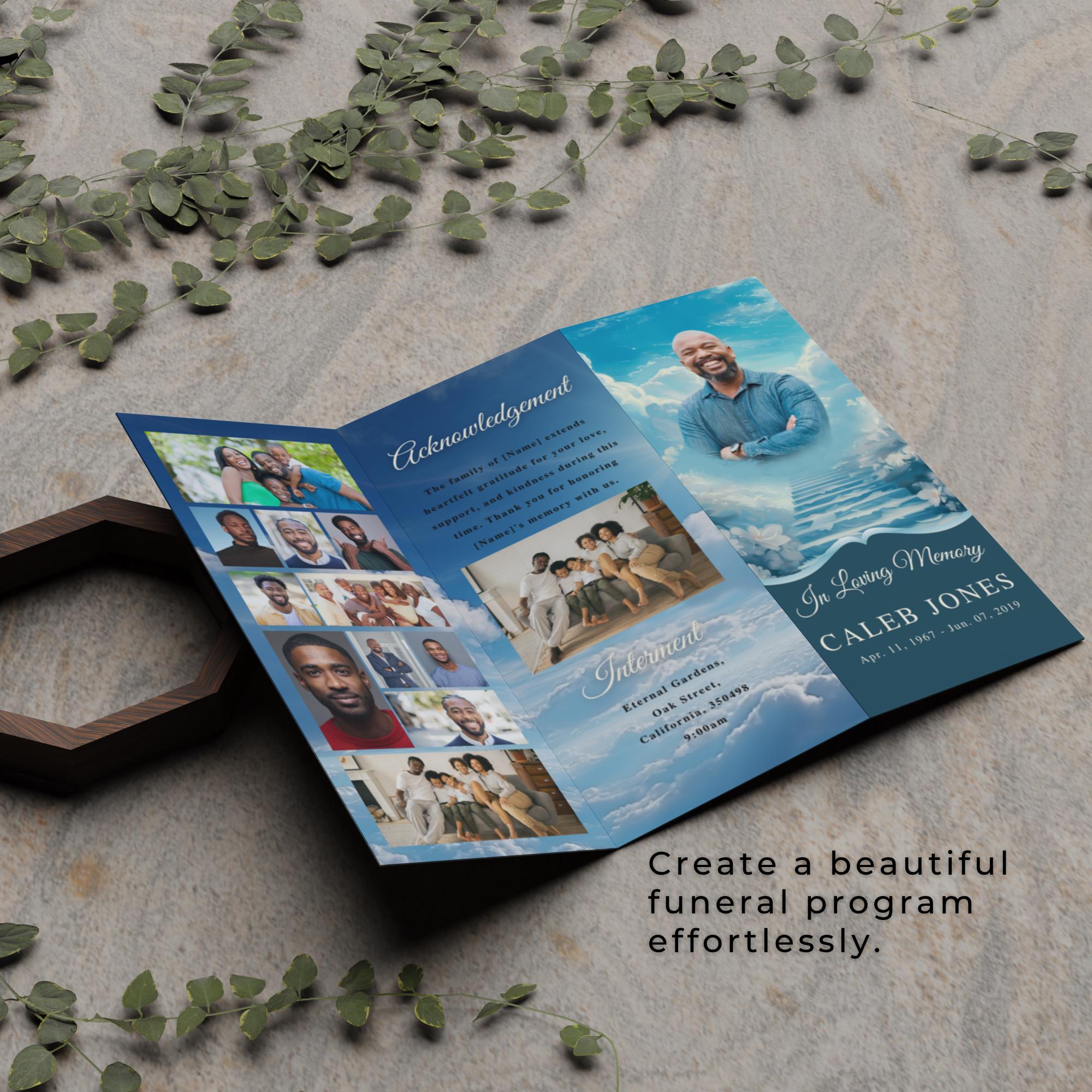 Stairway Funeral Program Template Canva Template Heavenly Memorial ...