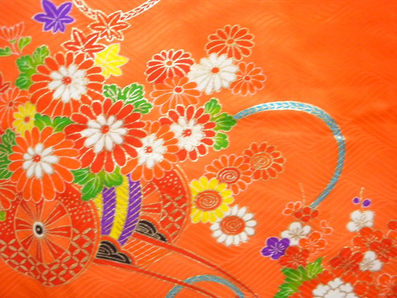 Vintage kimono S553, for girls, orange image 3