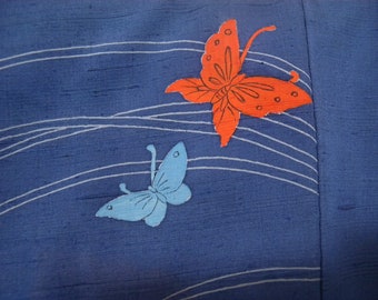 Vintage kimono S2604, blue colored silk