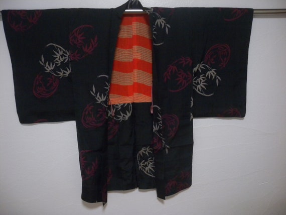 Vintage haori  S2813, black colored silk - image 2