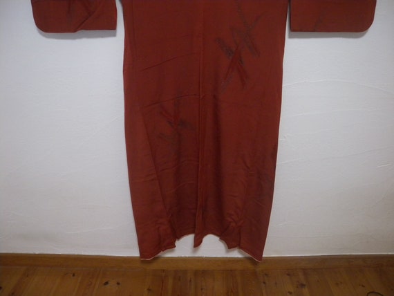 Vintage kimono S2751, brick red silk - image 7