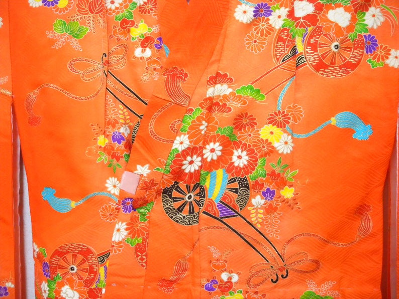 Vintage kimono S553, for girls, orange image 1