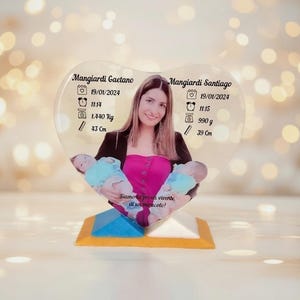 Placca Nascita Personalizzata in Resina a Forma di Cuore - Ricordo Neonati con Foto, Dati Nascita- regalo mamma- regalo nascita- foto cuore