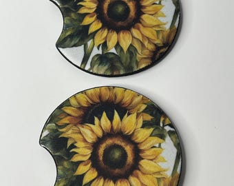 Sunflower Neoprene Car Coasters (Set of 2) – Absorbent Cup Holder Inserts