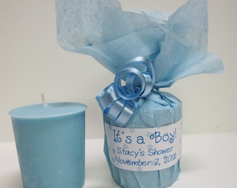 Personalized Baby Shower Favors - 5  Soy Votives - Baby Powder Scented It's a Boy Shower Favors, Sprinkle Favors, Customized Favors