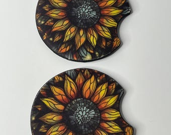 Sunflower Car Coasters Set of 2 Neoprene Cup Holder Liners