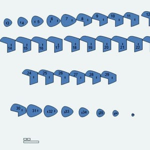May include: A diagram of blue shapes, including teardrops, rounded rectangles, and L-shapes, numbered from 1 to 36. The shapes are arranged in rows and columns on a light blue background.