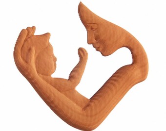 Mother and Child Sculpture – Layered Plywood 3mm | 1 Meter Tall | Toothpick Alignment Holes