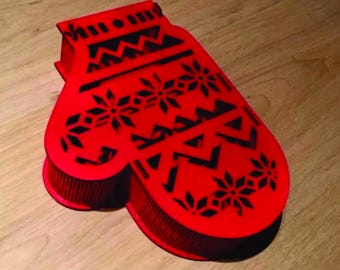 Christmas mitten gift box – digital cnc cutting file | svg DXF CDR vector template for Laser Cut and CNC Machines