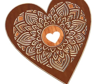 4-Layer Heart Mandala Frame with Photo Slot – 67x70 cm Wooden Wall Art