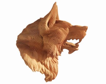 Layered CNC Wolf Head Sculpture – 90cm Height | 6mm Plywood | Laser Cut Digital File