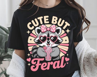 Cute But Feral Raccoon PNG SVG – Funny Sublimation Digital Clipart Design with Bow & Glasses – Trendy Summer Animal DTF