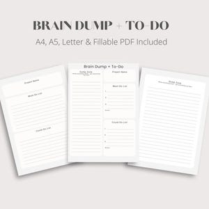 Brain Dump & To-Do List Printable, Minimalist Planner Page | Instant Download | Fillable PDF