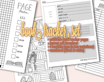 Paquete de Bullet Journal para amantes de los libros / Páginas imprimibles para seguir los libros / Descarga instantánea / Sin colorear
