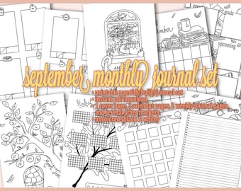 Páginas imprimibles mensuales de Bullet Journal para septiembre / Tema de principios de otoño / Planificador prediseñado / Descarga instantánea / Sin colorear / Tamaño A5